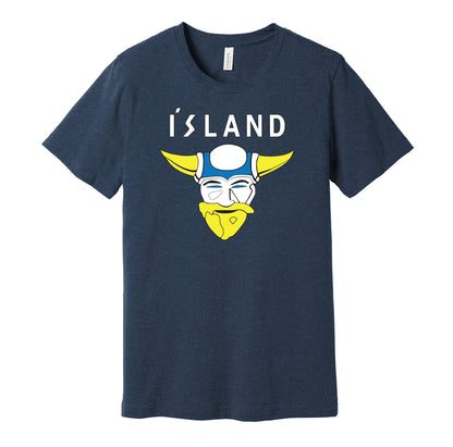 Team Iceland vintage logo navy t-shirt featuring the classic D2 The Mighty Ducks movie hockey team logo in a retro style by Hyper Than Hype Shirts.