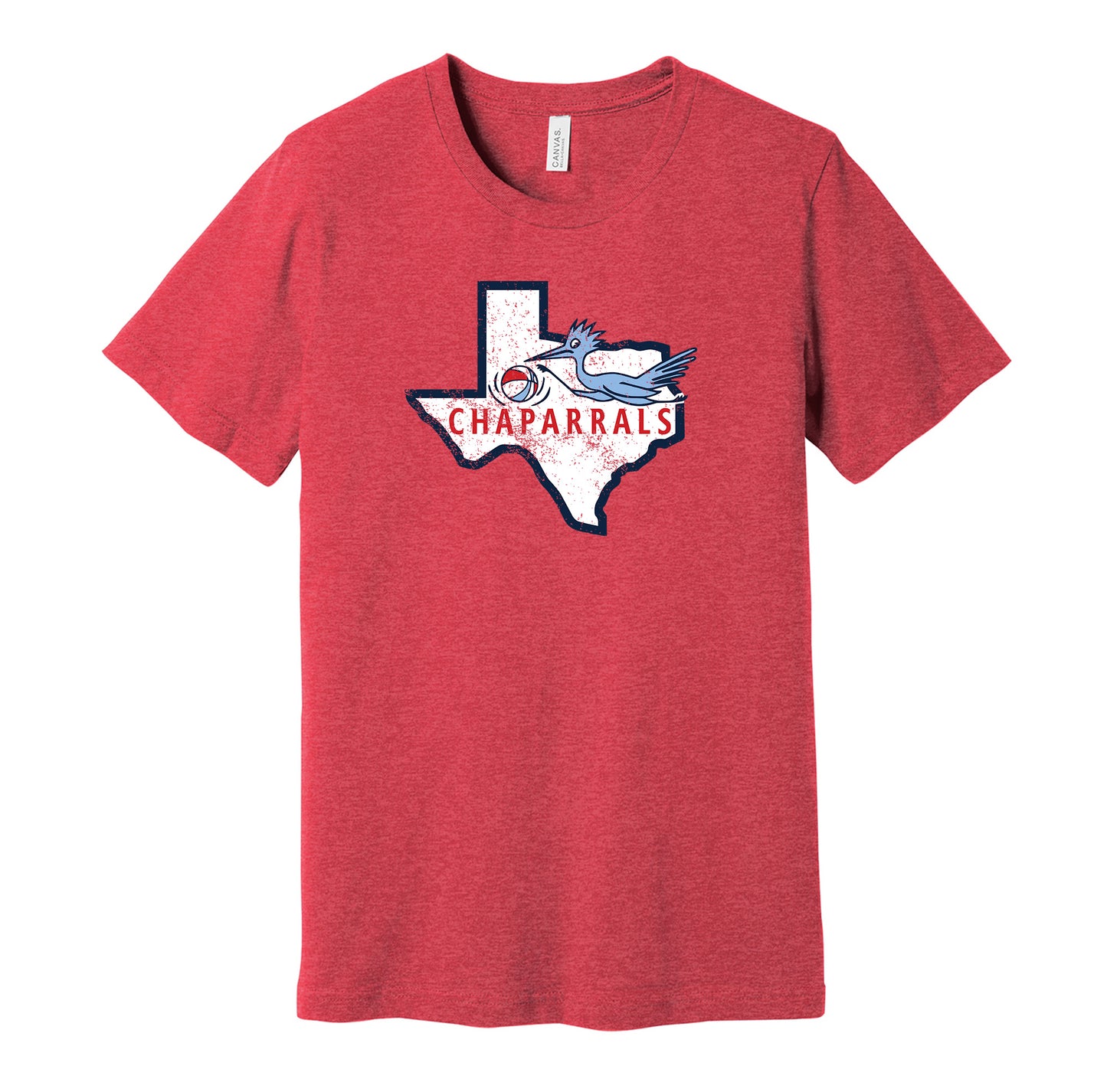 Dallas Chaparrals vintage distressed logo red t-shirt featuring the classic ABA basketball team logo in a retro worn style by Hyper Than Hype Shirts.