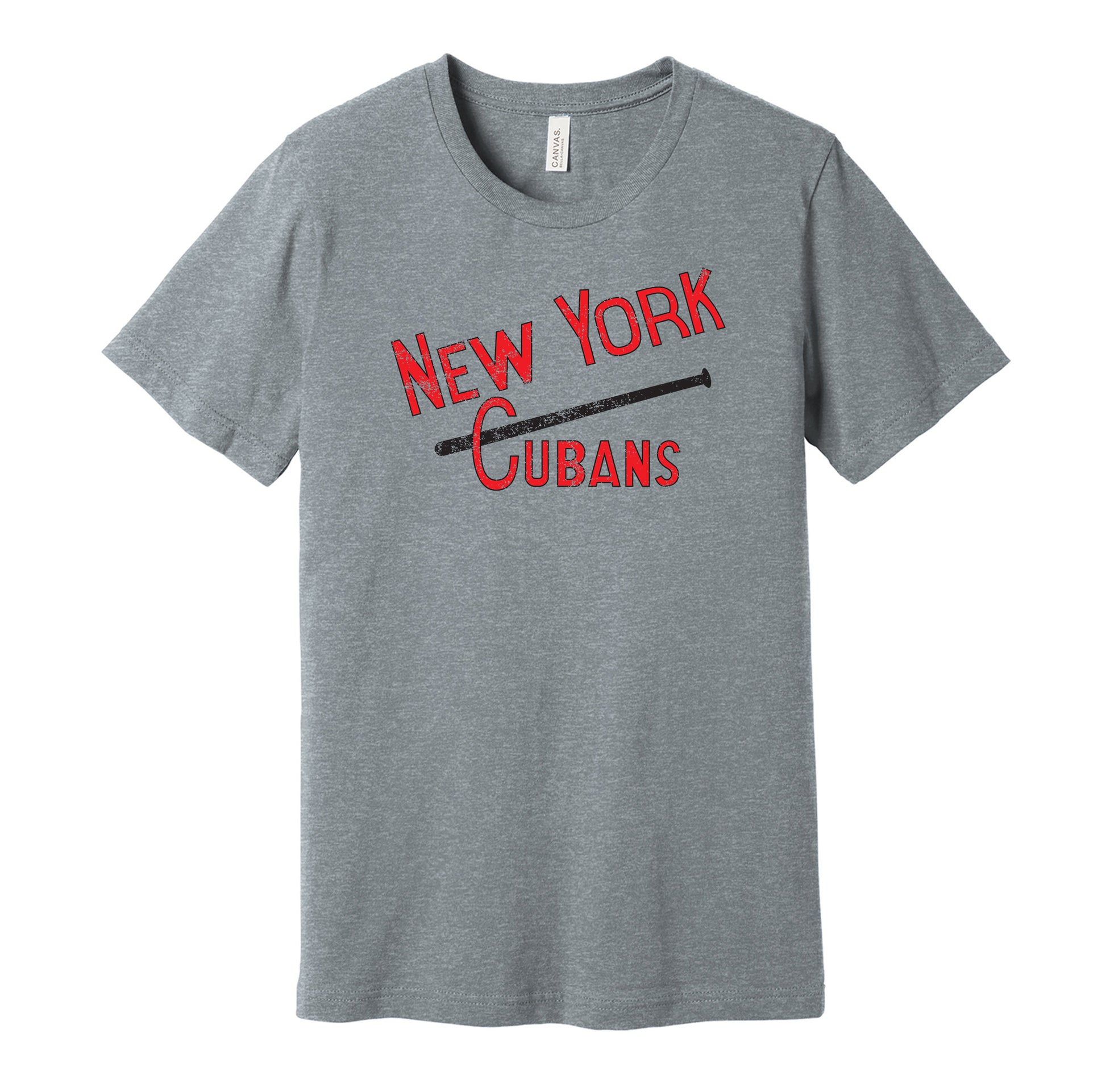 New York Cubans vintage distressed logo grey t-shirt featuring the classic Negro League baseball team logo in a retro worn style by Hyper Than Hype Shirts.