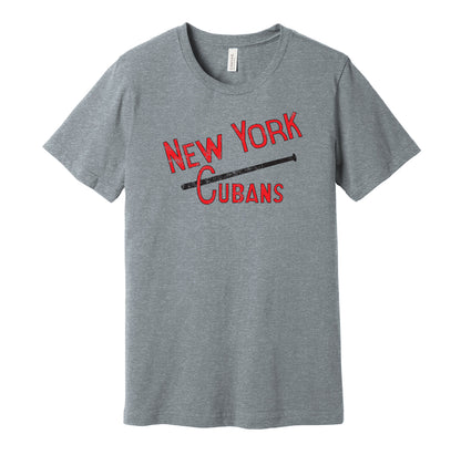 New York Cubans vintage distressed logo grey t-shirt featuring the classic Negro League baseball team logo in a retro worn style by Hyper Than Hype Shirts.