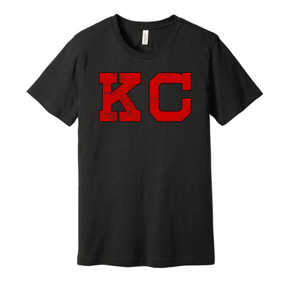 Kansas City Monarchs vintage distressed KC logo black t-shirt featuring the classic Negro League baseball team logo in a retro worn style by Hyper Than Hype Shirts.