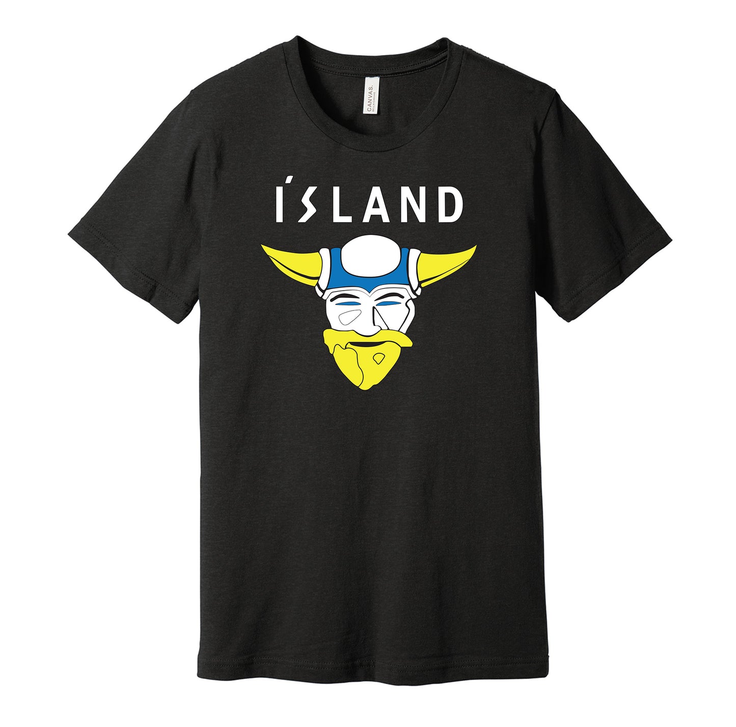 Team Iceland vintage logo black t-shirt featuring the classic D2 The Mighty Ducks movie hockey team logo in a retro style by Hyper Than Hype Shirts.