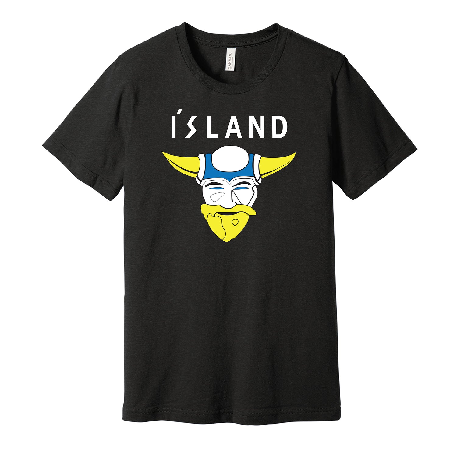 Team Iceland vintage logo black t-shirt featuring the classic D2 The Mighty Ducks movie hockey team logo in a retro style by Hyper Than Hype Shirts.