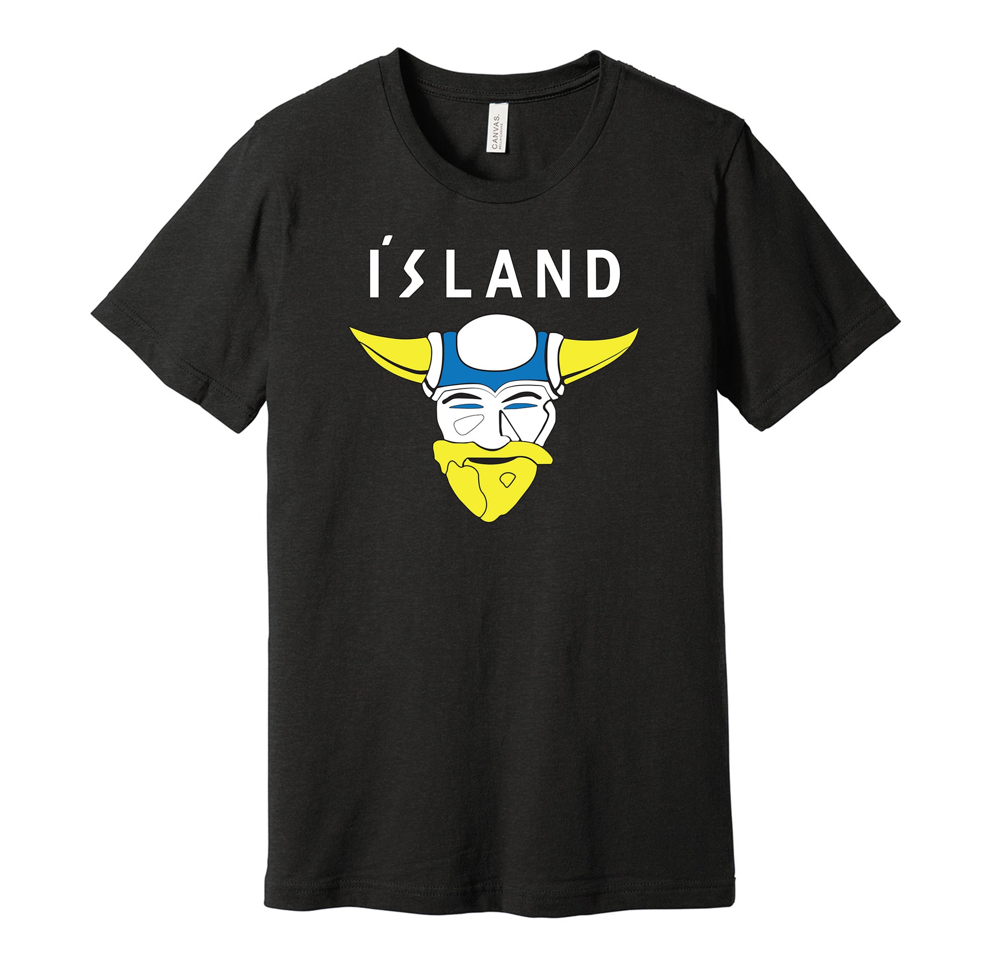 Team Iceland vintage logo black t-shirt featuring the classic D2 The Mighty Ducks movie hockey team logo in a retro style by Hyper Than Hype Shirts.