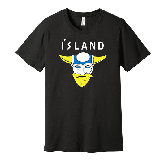 Team Iceland vintage logo black t-shirt featuring the classic D2 The Mighty Ducks movie hockey team logo in a retro style by Hyper Than Hype Shirts.