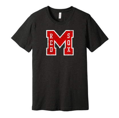 Memphis Red Sox vintage distressed logo black t-shirt featuring the classic Negro League baseball team logo in a retro worn style by Hyper Than Hype Shirts.
