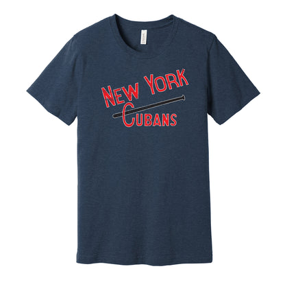 New York Cubans vintage distressed logo navy t-shirt featuring the classic Negro League baseball team logo in a retro worn style by Hyper Than Hype Shirts.