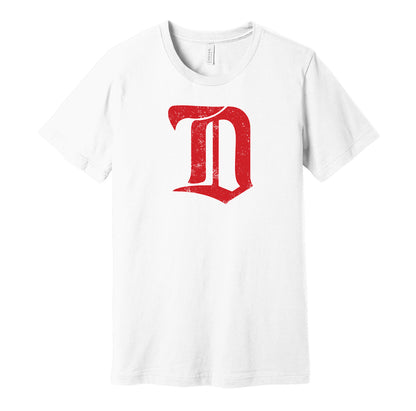 Detroit Cougars vintage distressed logo white t-shirt featuring the classic 1920s NHL hockey team logo in a retro worn style by Hyper Than Hype Shirts.