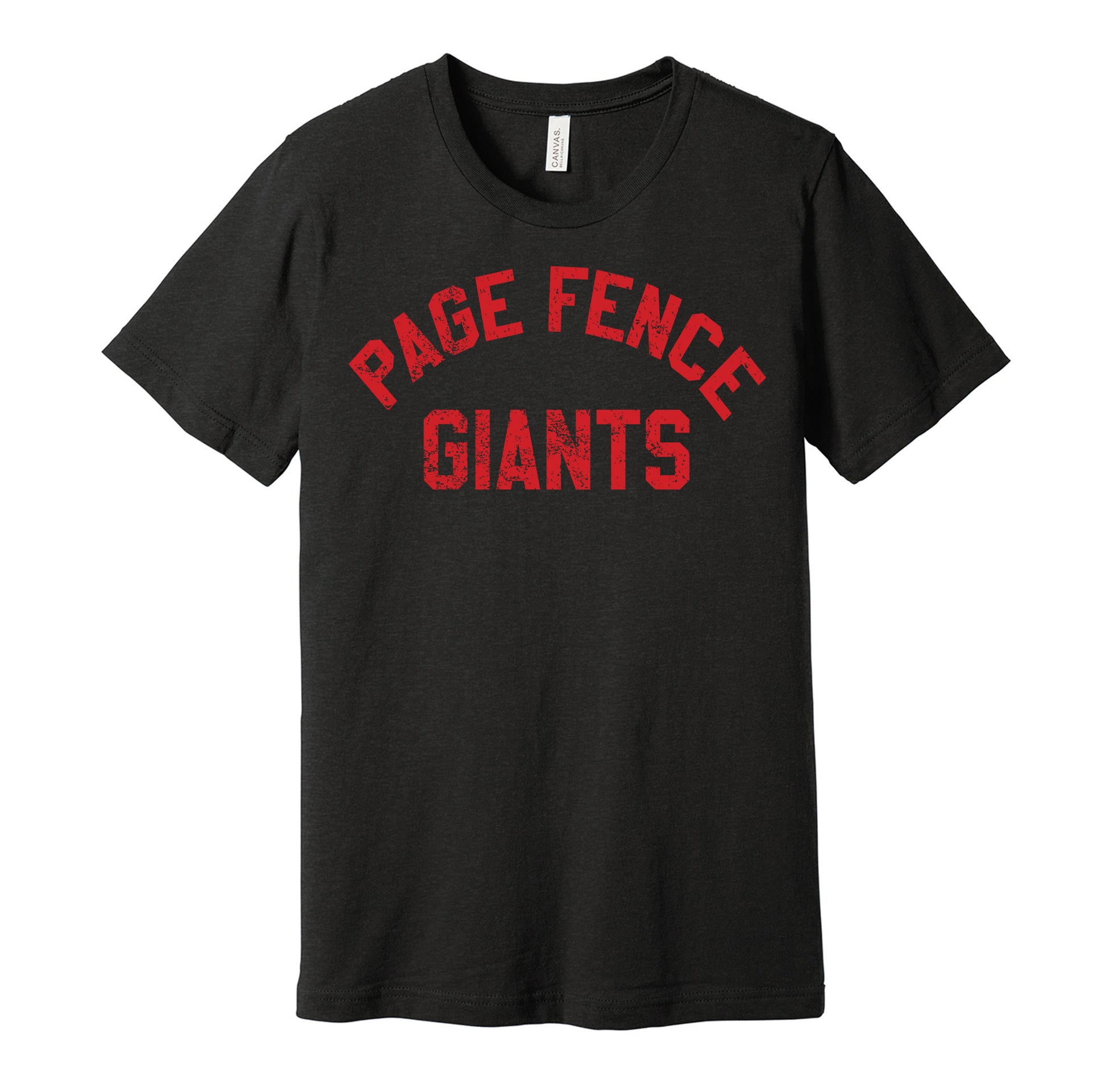 Page Fence Giants vintage distressed logo black t-shirt featuring the classic Negro League baseball team logo in a retro worn style by Hyper Than Hype Shirts.