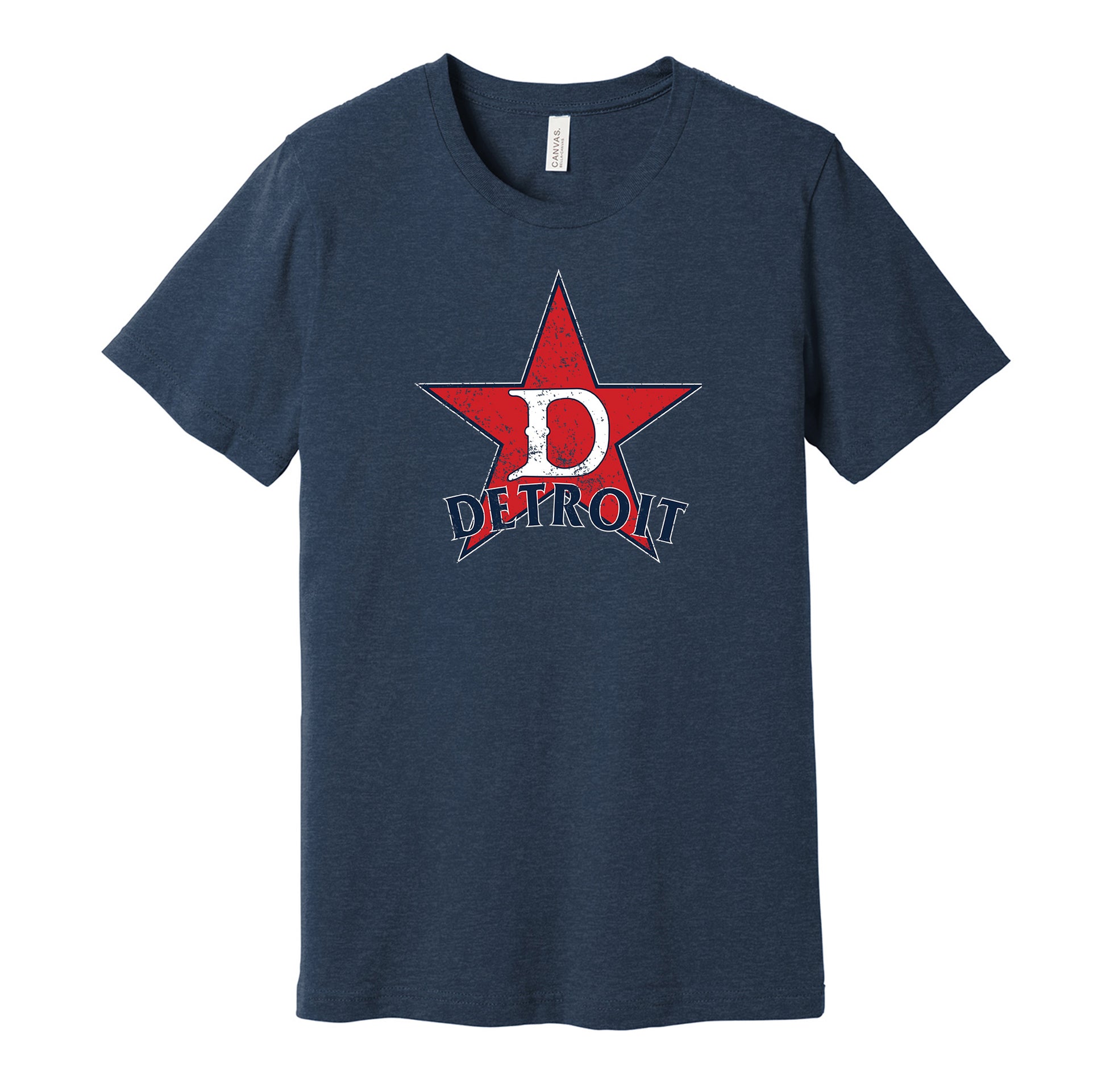 Detroit Stars vintage distressed logo navy t-shirt featuring the classic Negro League baseball team logo in a retro worn style by Hyper Than Hype Shirts.