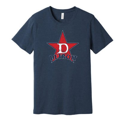 Detroit Stars vintage distressed logo navy t-shirt featuring the classic Negro League baseball team logo in a retro worn style by Hyper Than Hype Shirts.