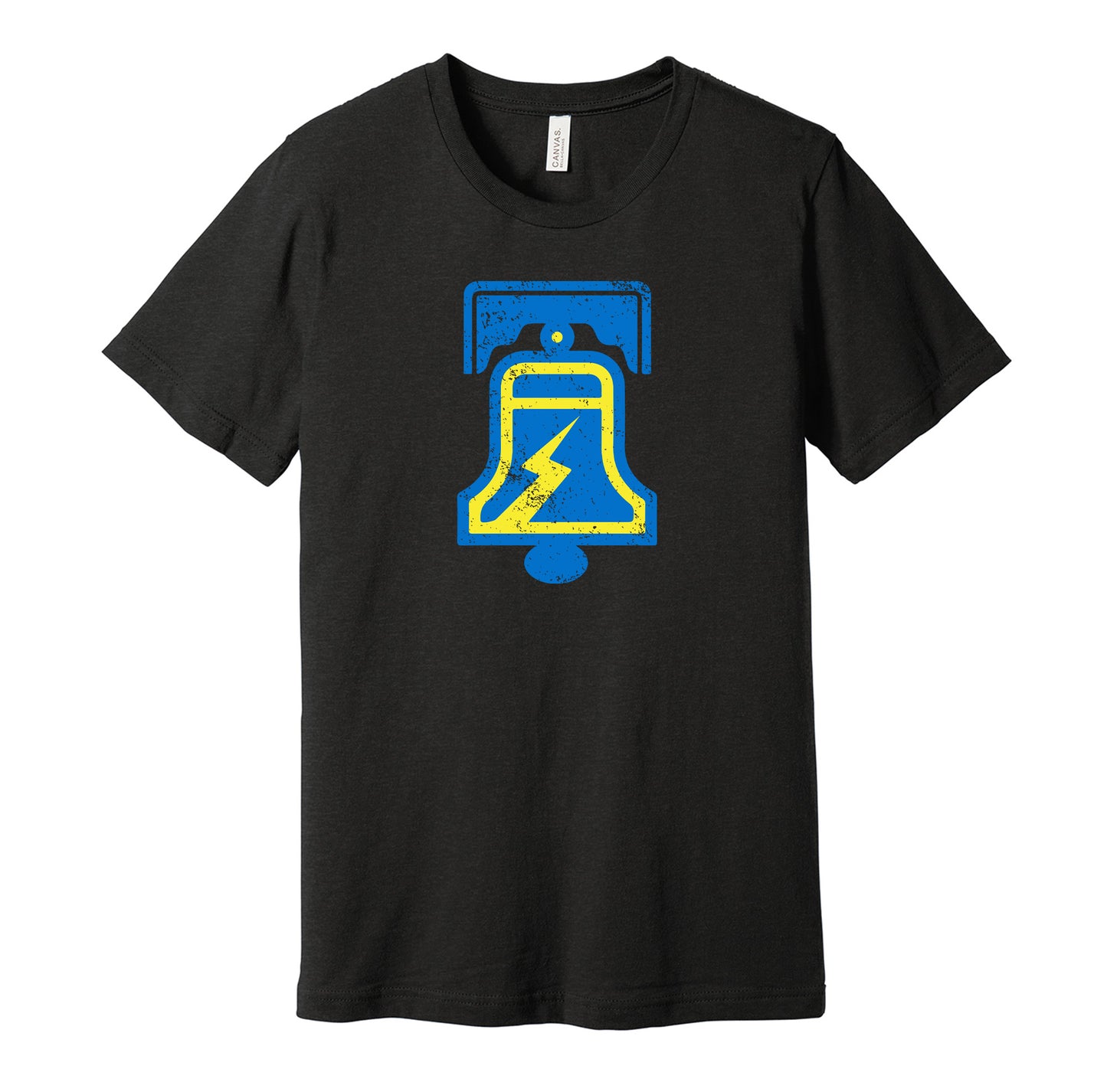 Philadelphia Bell vintage distressed logo black t-shirt featuring the classic 1970s WFL football team logo in a retro worn style by Hyper Than Hype Shirts.