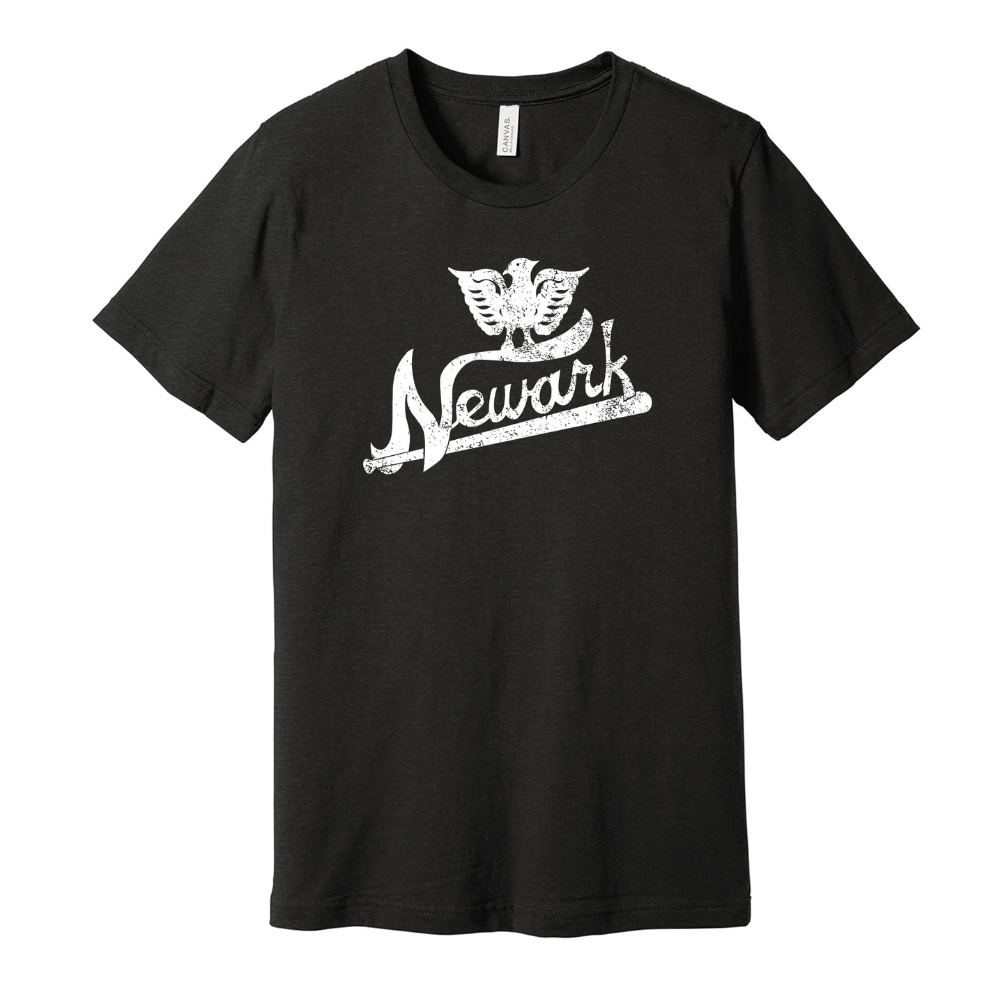 Newark Eagles vintage distressed logo black t-shirt featuring the classic Negro League baseball team logo in a retro worn style by Hyper Than Hype Shirts.