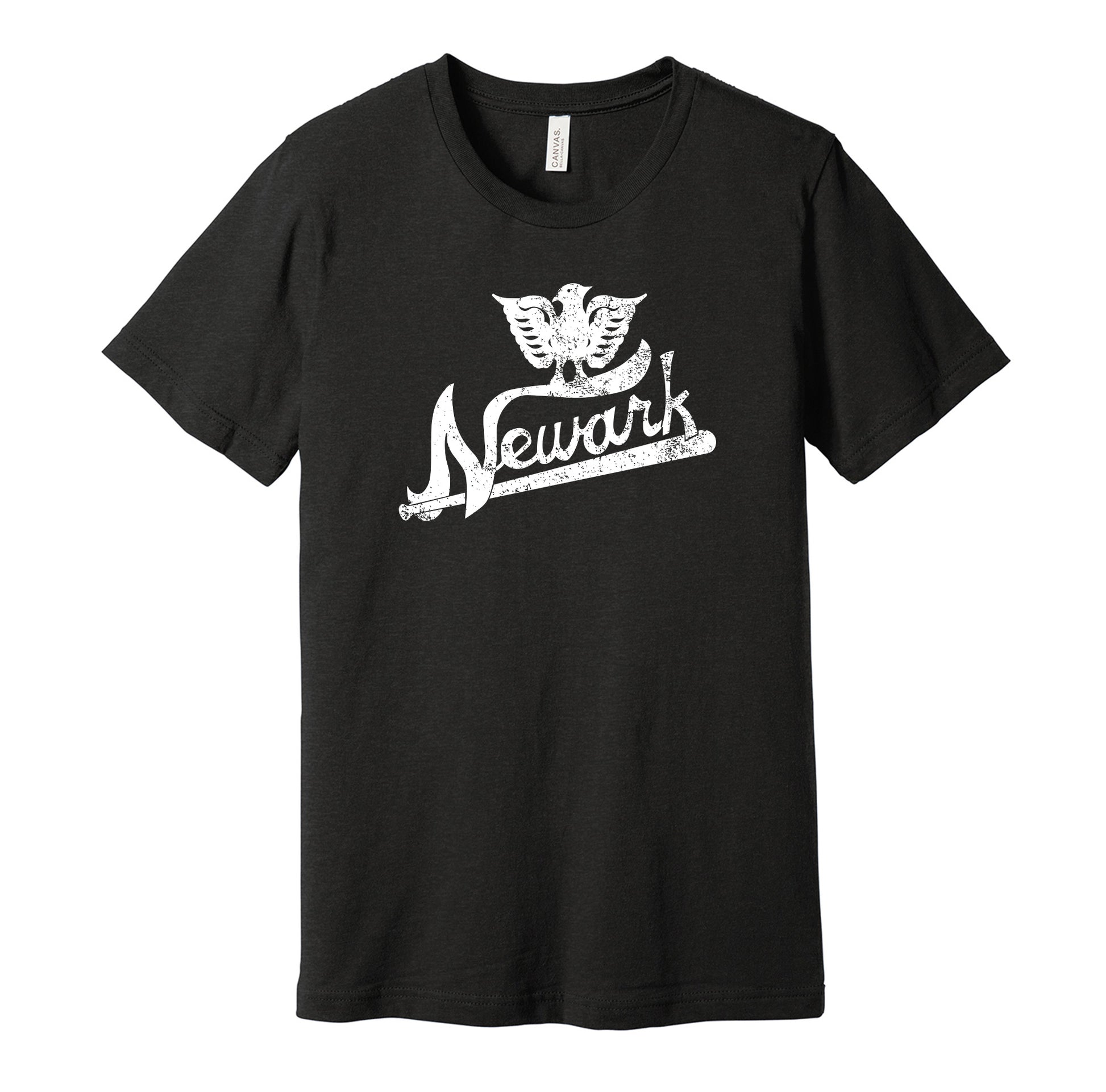 Newark Eagles vintage distressed logo black t-shirt featuring the classic Negro League baseball team logo in a retro worn style by Hyper Than Hype Shirts.