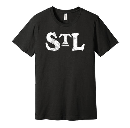 St. Louis Stars vintage distressed STL logo black t-shirt featuring the classic Negro League baseball team logo in a retro worn style by Hyper Than Hype Shirts.