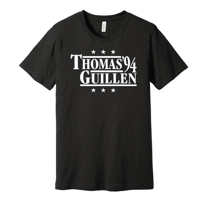 Chicago White Sox retro political campaign parody black t-shirt featuring Frank Thomas and Ozzie Guillen '94, designed in a vintage election style by Hyper Than Hype Shirts.