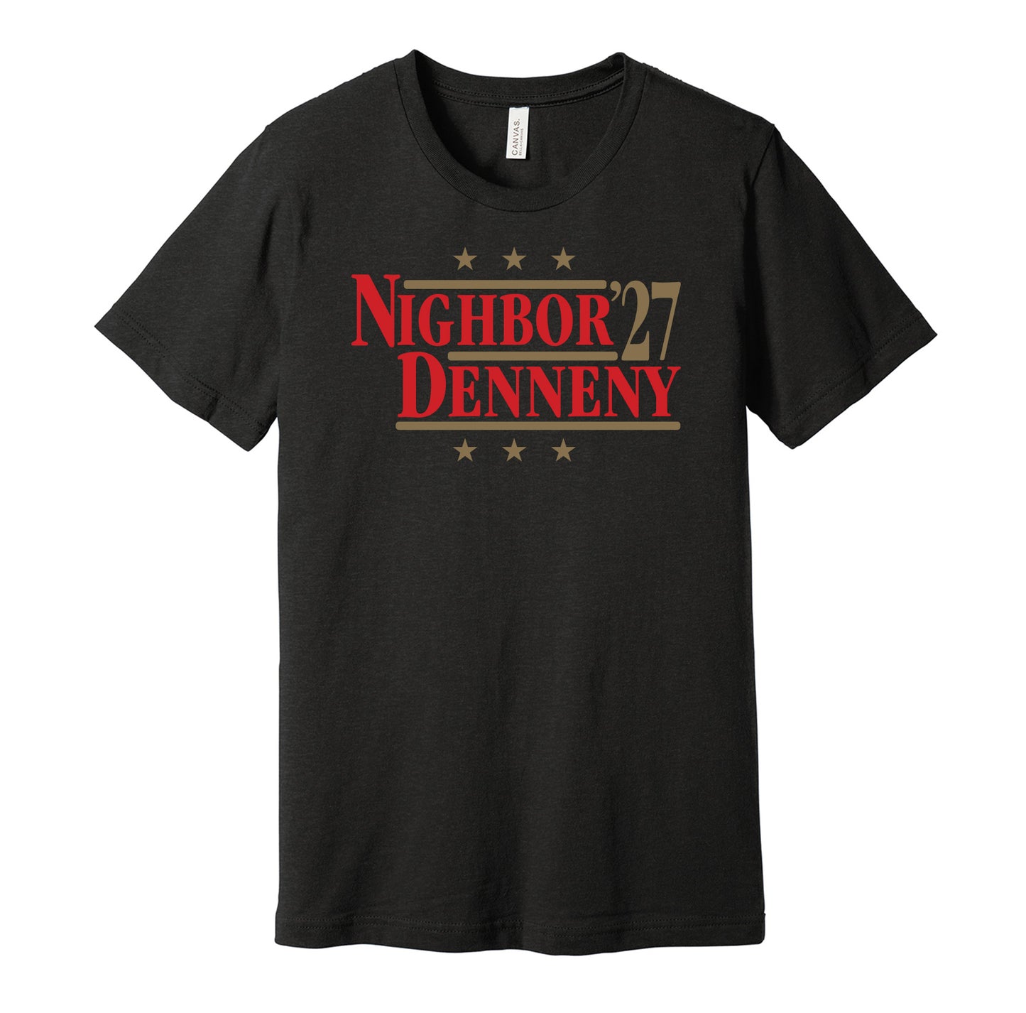 Ottawa Senators retro political campaign parody black t-shirt featuring Frank Nighbor and Cy Denneny '27, designed in a vintage election style by Hyper Than Hype Shirts.