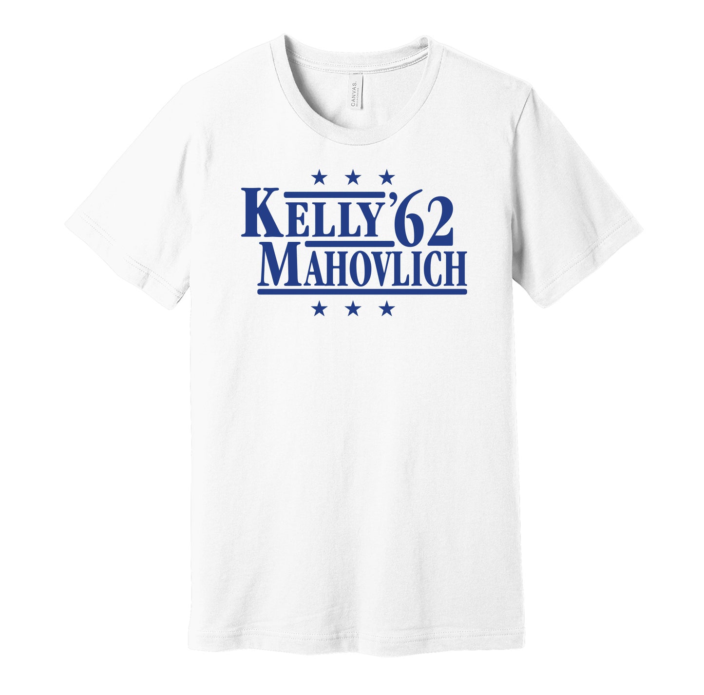 Toronto Maple Leafs retro political campaign parody white t-shirt featuring Red Kelly and Frank Mahovlich '62, designed in a vintage election style by Hyper Than Hype Shirts.