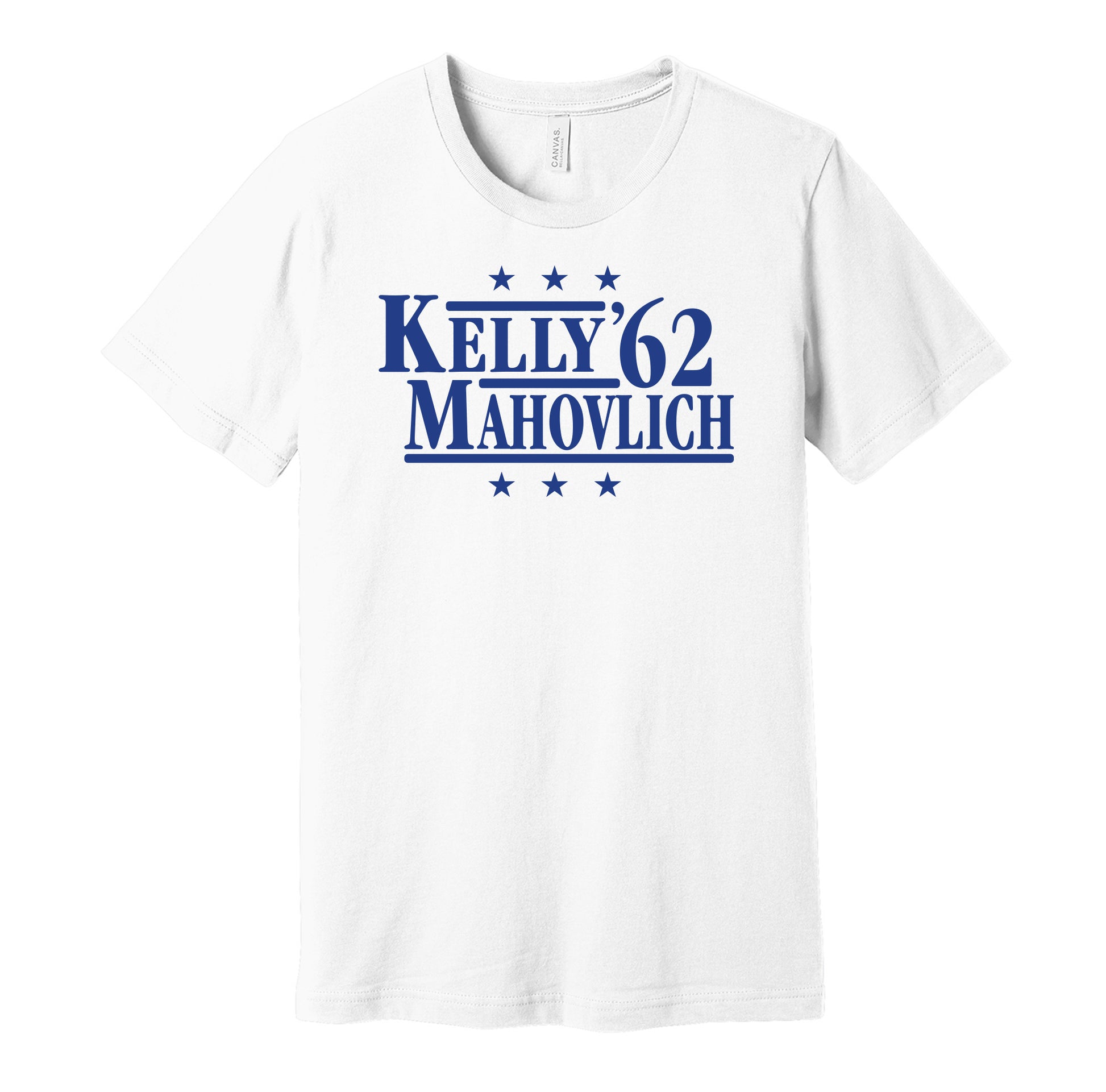 Toronto Maple Leafs retro political campaign parody white t-shirt featuring Red Kelly and Frank Mahovlich '62, designed in a vintage election style by Hyper Than Hype Shirts.