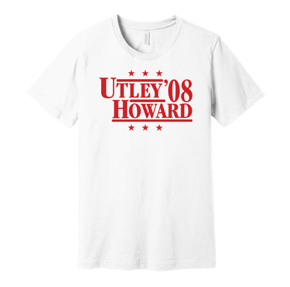 Philadelphia Phillies retro political campaign parody white t-shirt featuring Chase Utley and Ryan Howard '08, designed in a vintage election style by Hyper Than Hype Shirts.