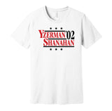 Yzerman & Shanahan '02 - Detroit Hockey Legends Political Campaign Parody T-Shirt - Hyper Than Hype Shirts