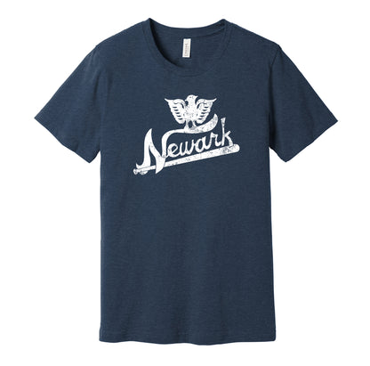 Newark Eagles vintage distressed logo navy t-shirt featuring the classic Negro League baseball team logo in a retro worn style by Hyper Than Hype Shirts.