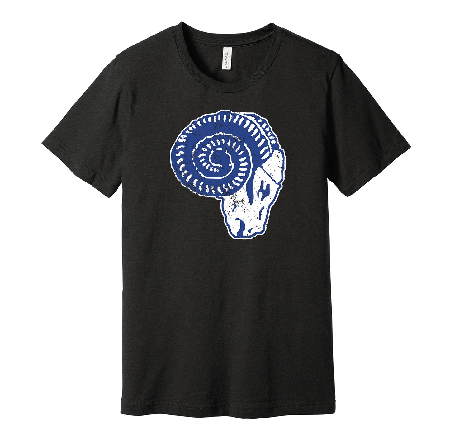 Cleveland Rams vintage distressed logo black t-shirt featuring the classic 1930s NFL football team logo in a retro worn style by Hyper Than Hype Shirts.