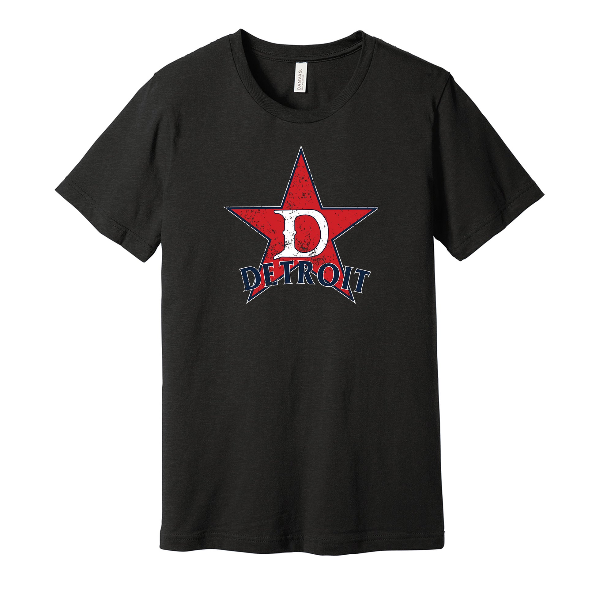 Detroit Stars vintage distressed logo black t-shirt featuring the classic Negro League baseball team logo in a retro worn style by Hyper Than Hype Shirts.