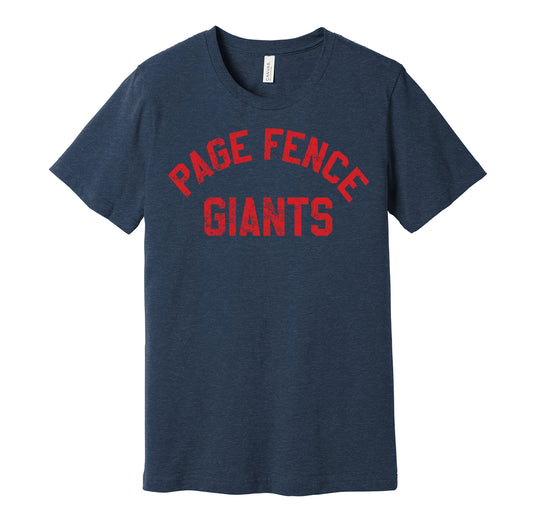 Page Fence Giants vintage distressed logo navy t-shirt featuring the classic Negro League baseball team logo in a retro worn style by Hyper Than Hype Shirts.