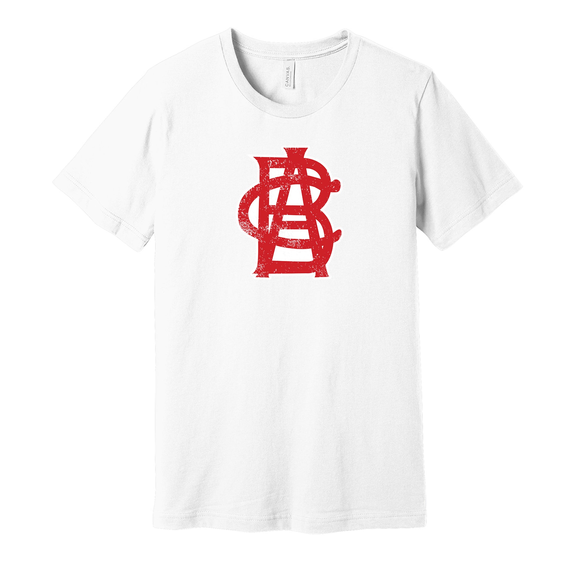 Indianapolis ABCs vintage distressed logo white t-shirt featuring the classic Negro League baseball team logo in a retro worn style by Hyper Than Hype Shirts.