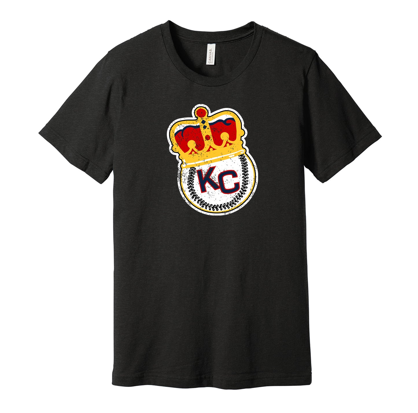 Kansas City Monarchs vintage distressed crown logo black t-shirt featuring the classic Negro League baseball team logo in a retro worn style by Hyper Than Hype Shirts.