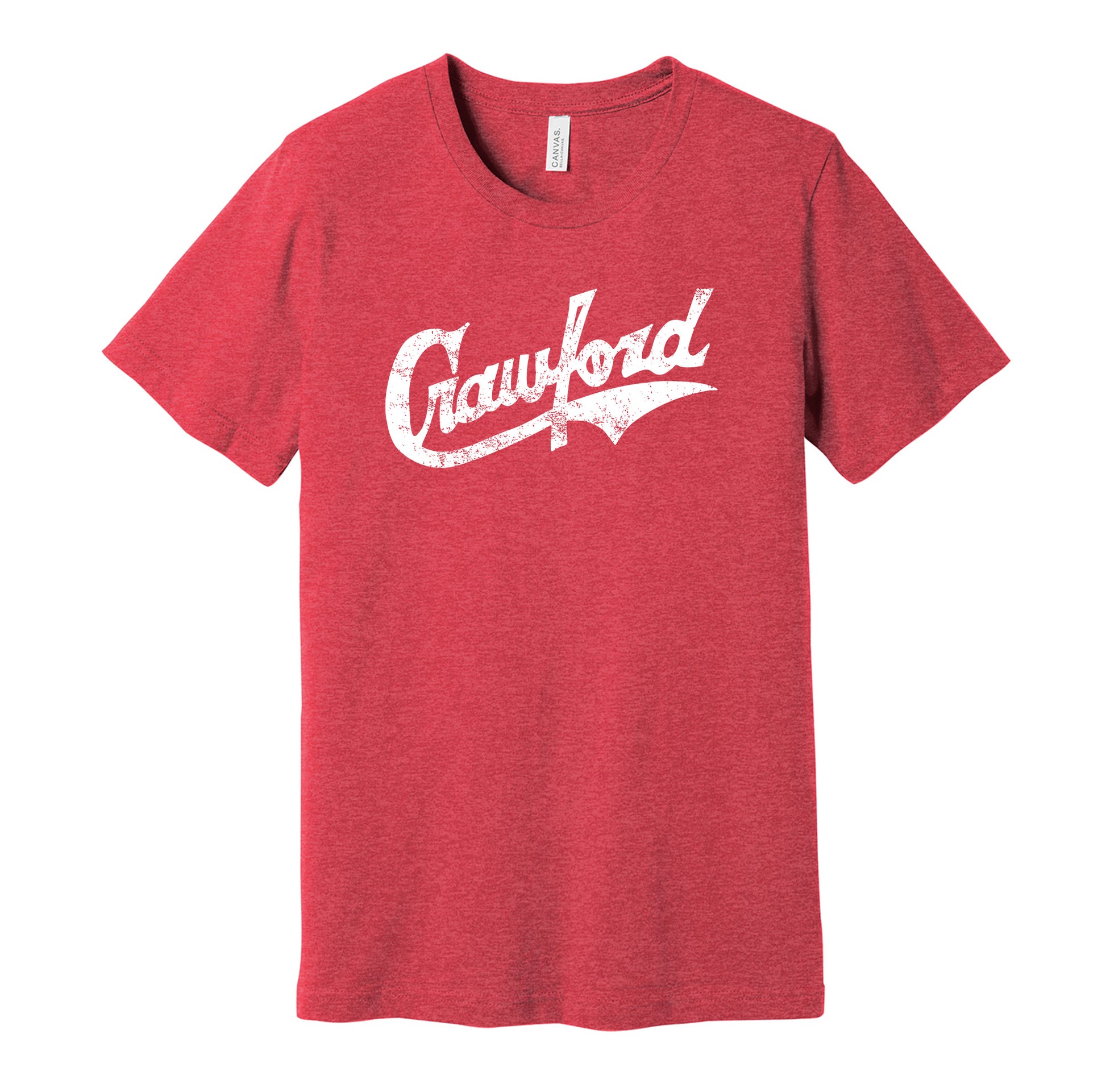 Pittsburgh Crawfords vintage distressed logo red t-shirt featuring the classic Negro League baseball team logo in a retro worn style by Hyper Than Hype Shirts.