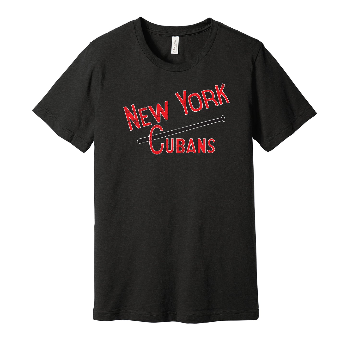 New York Cubans vintage distressed logo black t-shirt featuring the classic Negro League baseball team logo in a retro worn style by Hyper Than Hype Shirts.