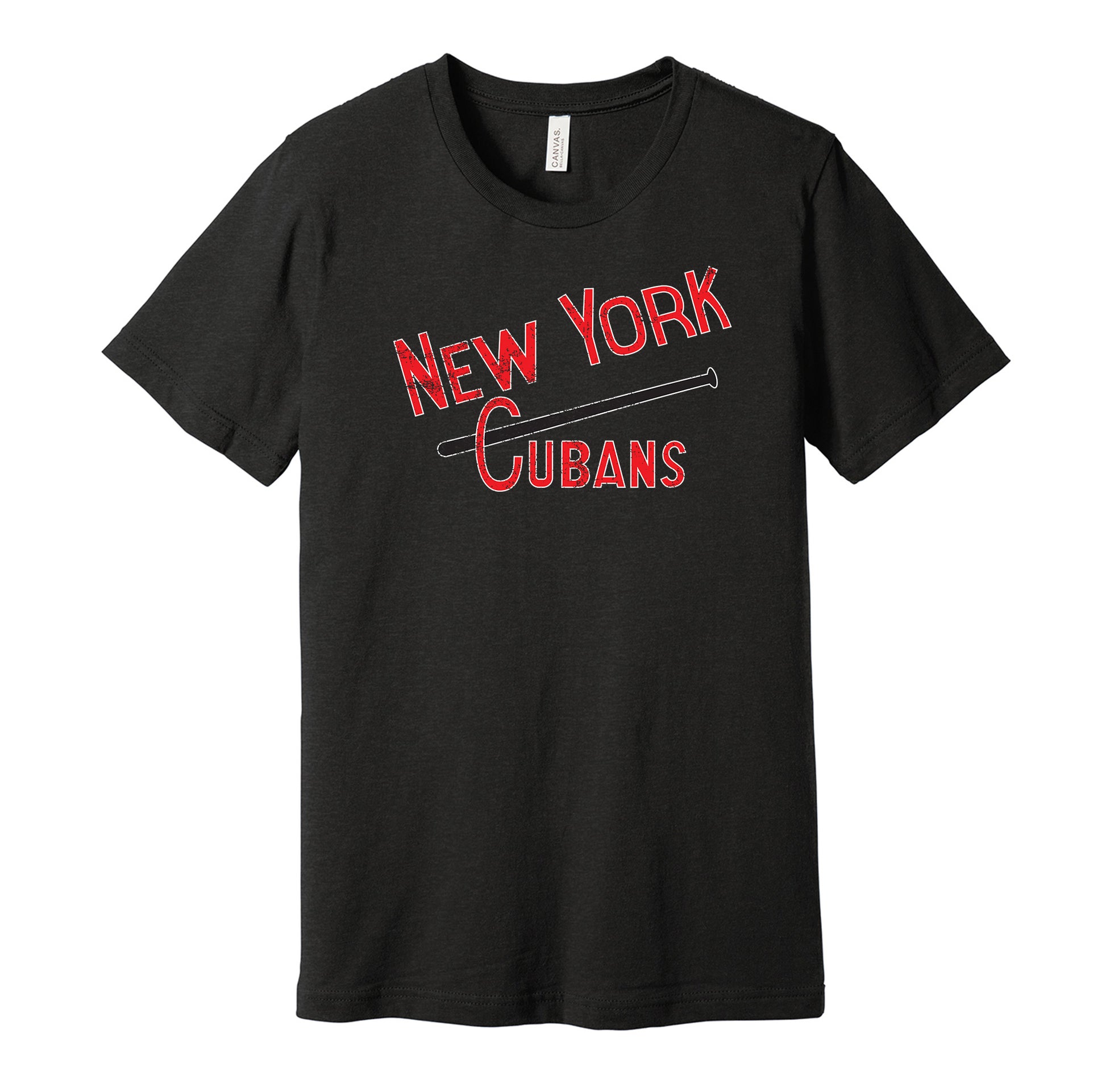 New York Cubans vintage distressed logo black t-shirt featuring the classic Negro League baseball team logo in a retro worn style by Hyper Than Hype Shirts.