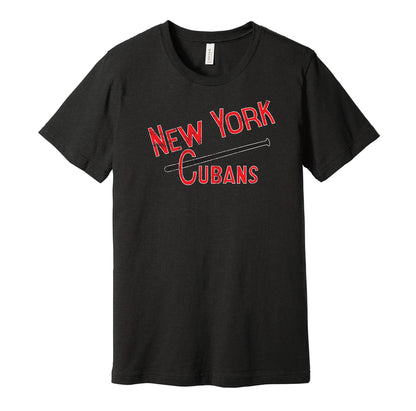 New York Cubans vintage distressed logo black t-shirt featuring the classic Negro League baseball team logo in a retro worn style by Hyper Than Hype Shirts.
