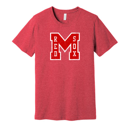 Memphis Red Sox vintage distressed logo red t-shirt featuring the classic Negro League baseball team logo in a retro worn style by Hyper Than Hype Shirts.
