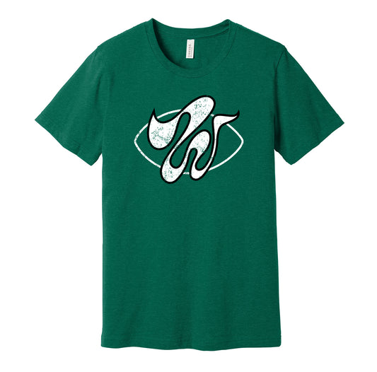 Chicago Winds vintage distressed logo green t-shirt featuring the classic 1970s WFL football team logo in a retro worn style by Hyper Than Hype Shirts.