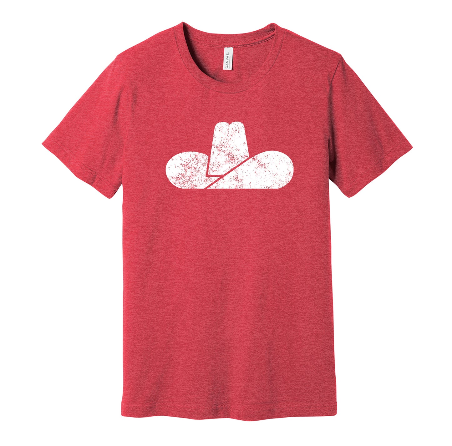 Calgary Cowboys vintage distressed logo red t-shirt featuring the classic WHA hockey team logo in a retro worn style by Hyper Than Hype Shirts.