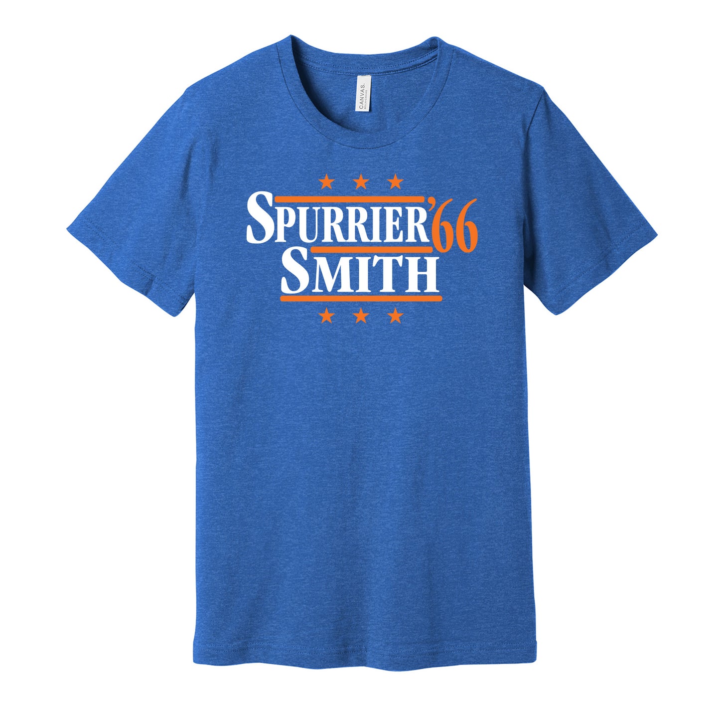 Florida Gators retro political campaign parody blue t-shirt featuring Steve Spurrier and Larry Smith '66, designed in a vintage election style by Hyper Than Hype Shirts.