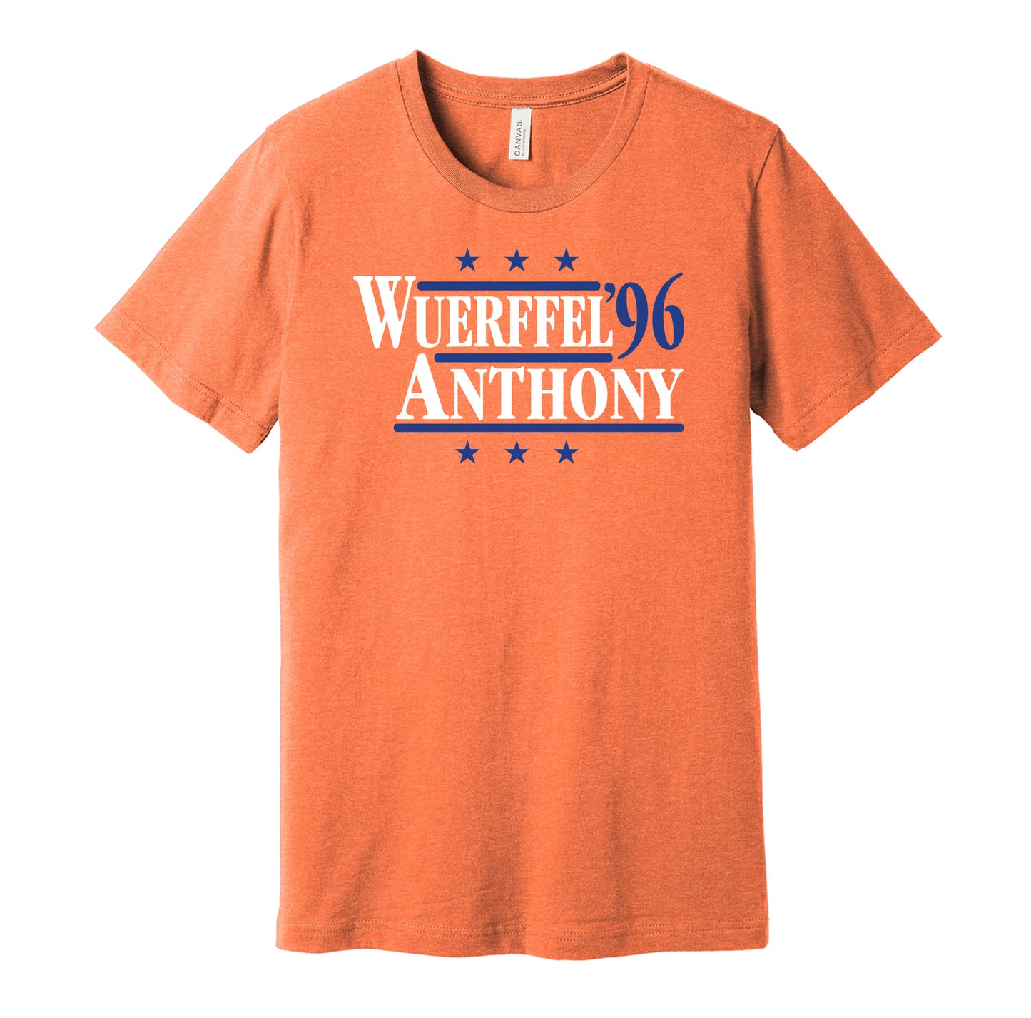 Florida Gators retro political campaign parody orange t-shirt featuring Danny Wuerffel and Reidel Anthony '96, designed in a vintage election style by Hyper Than Hype Shirts.