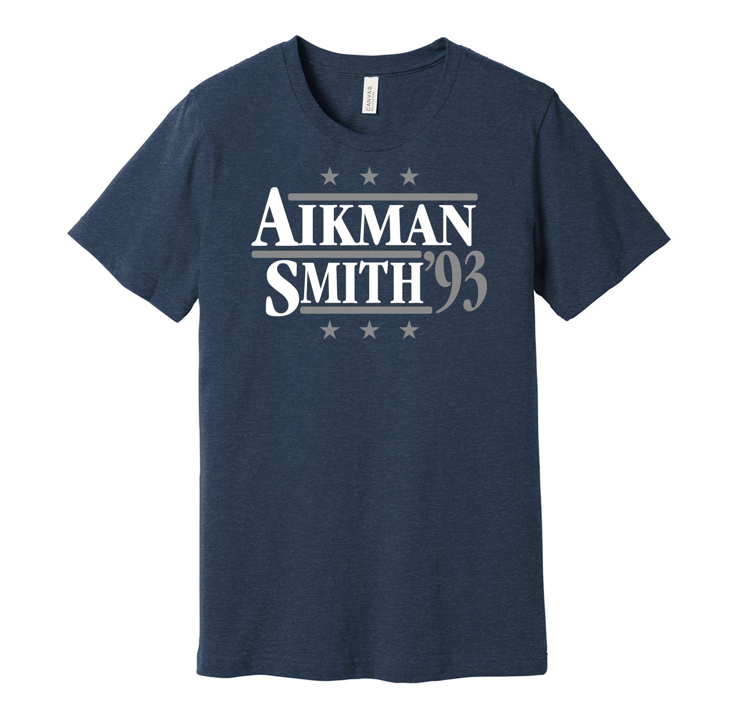 Dallas Cowboys retro political campaign parody navy t-shirt featuring Troy Aikman and Emmitt Smith '93, designed in a vintage election style by Hyper Than Hype Shirts.