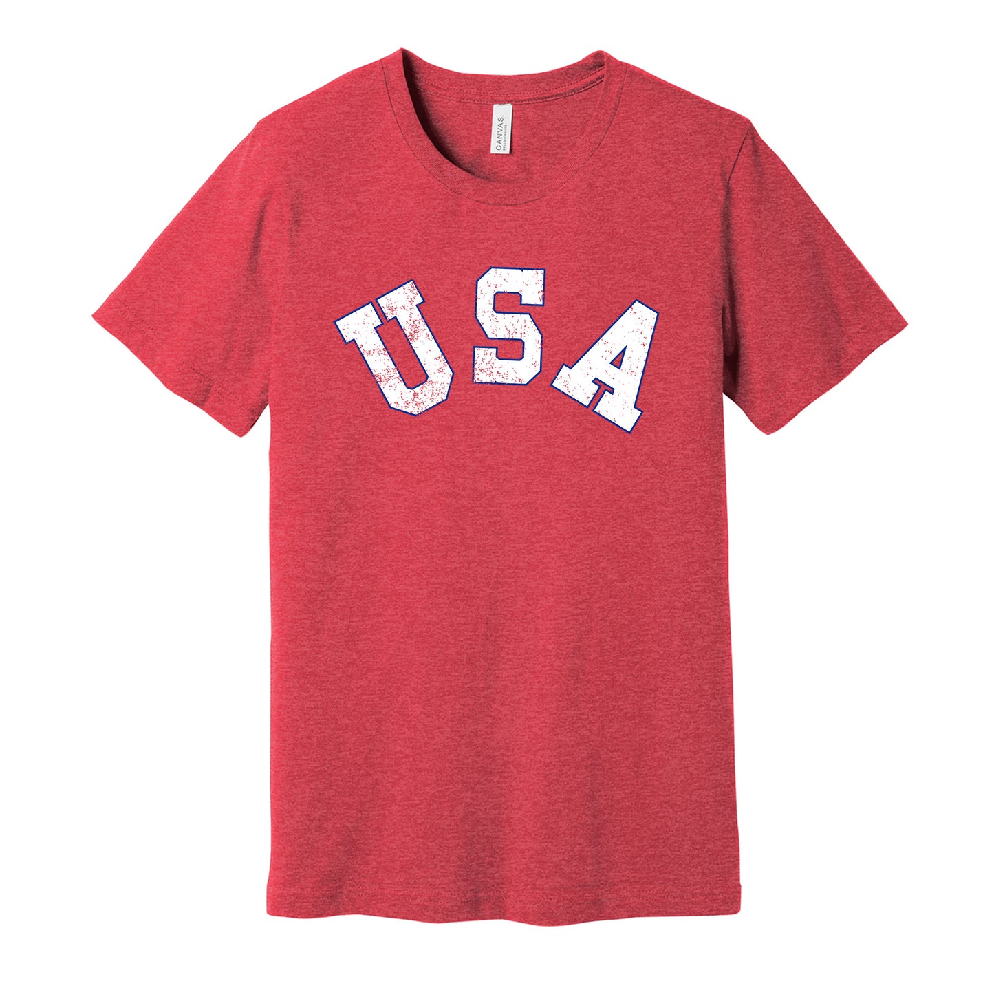 Team USA Hockey vintage distressed logo red t-shirt featuring the classic 1980s American Olympic hockey team logo in a retro worn style by Hyper Than Hype Shirts.