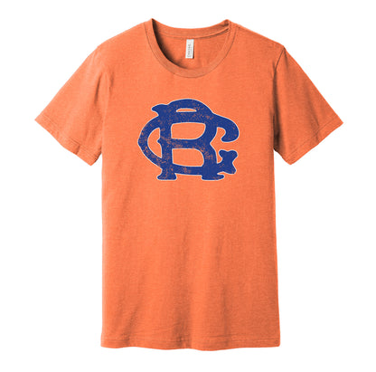Brooklyn Royal Giants vintage distressed logo orange t-shirt featuring the classic Negro League baseball team logo in a retro worn style by Hyper Than Hype Shirts.