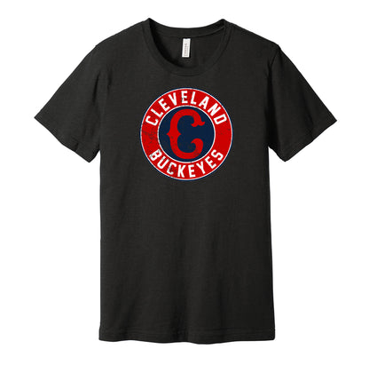 Cleveland Buckeyes vintage distressed logo black t-shirt featuring the classic Negro League baseball team logo in a retro worn style by Hyper Than Hype Shirts.