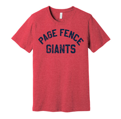 Page Fence Giants vintage distressed logo red t-shirt featuring the classic Negro League baseball team logo in a retro worn style by Hyper Than Hype Shirts.