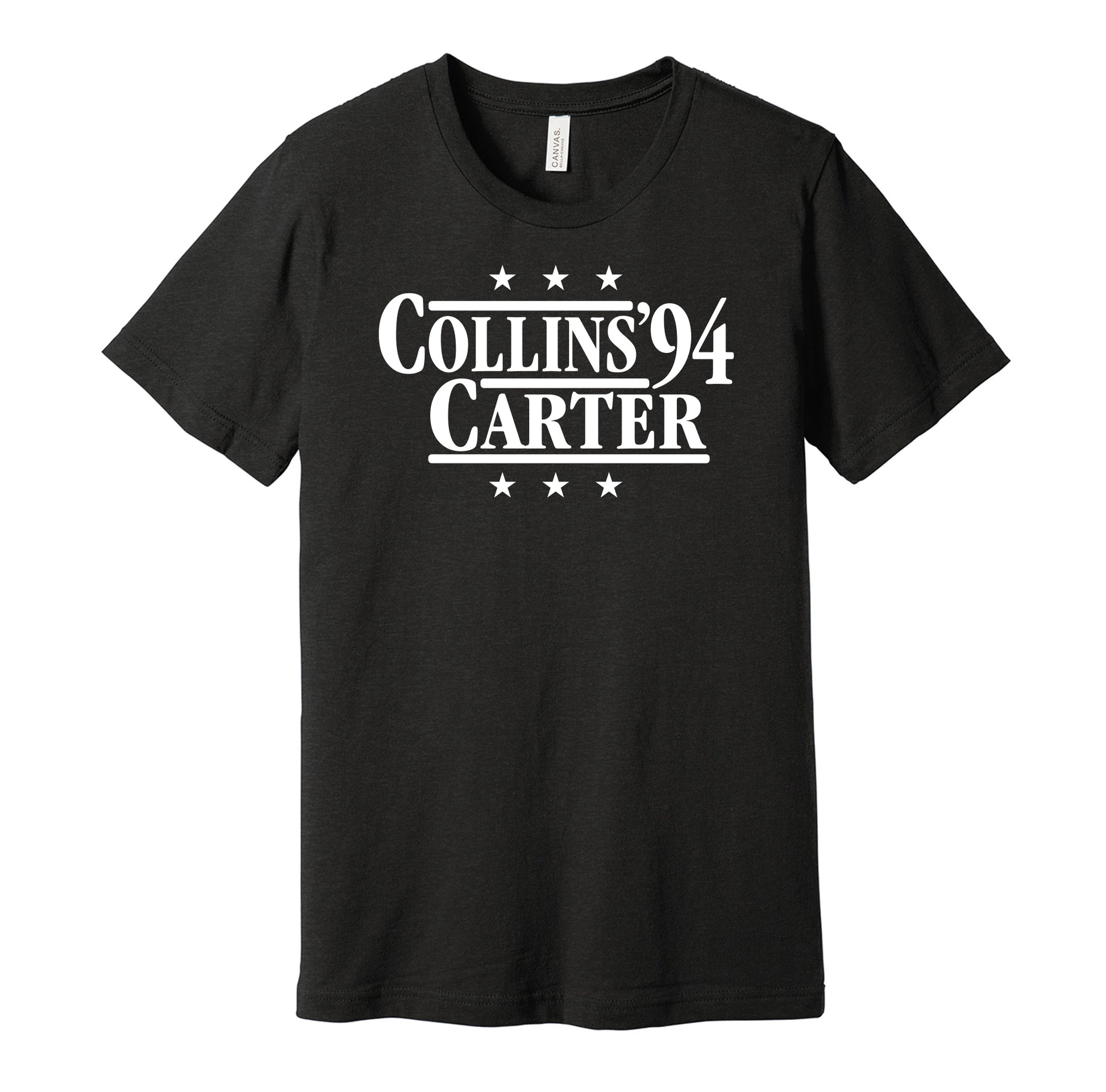 Penn State Nittany Lions retro political campaign parody blac t-shirt featuring Kerry Collins and Ki-Jana Carter '94, designed in a vintage election style by Hyper Than Hype Shirts.
