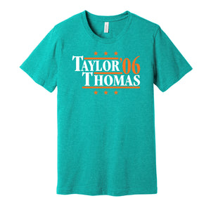 taylor thomas 2006 dolphins retro throwback teal tshirt