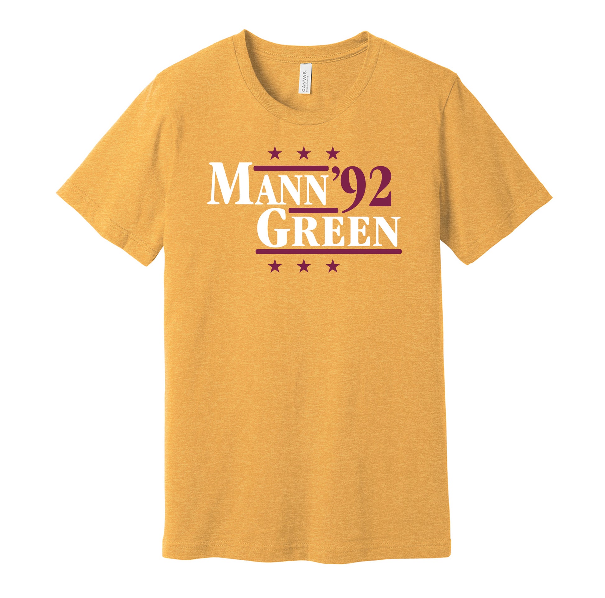 Washington Commanders retro political campaign parody gold t-shirt featuring Charles Mann and Darrell Green '92, designed in a vintage election style by Hyper Than Hype Shirts.