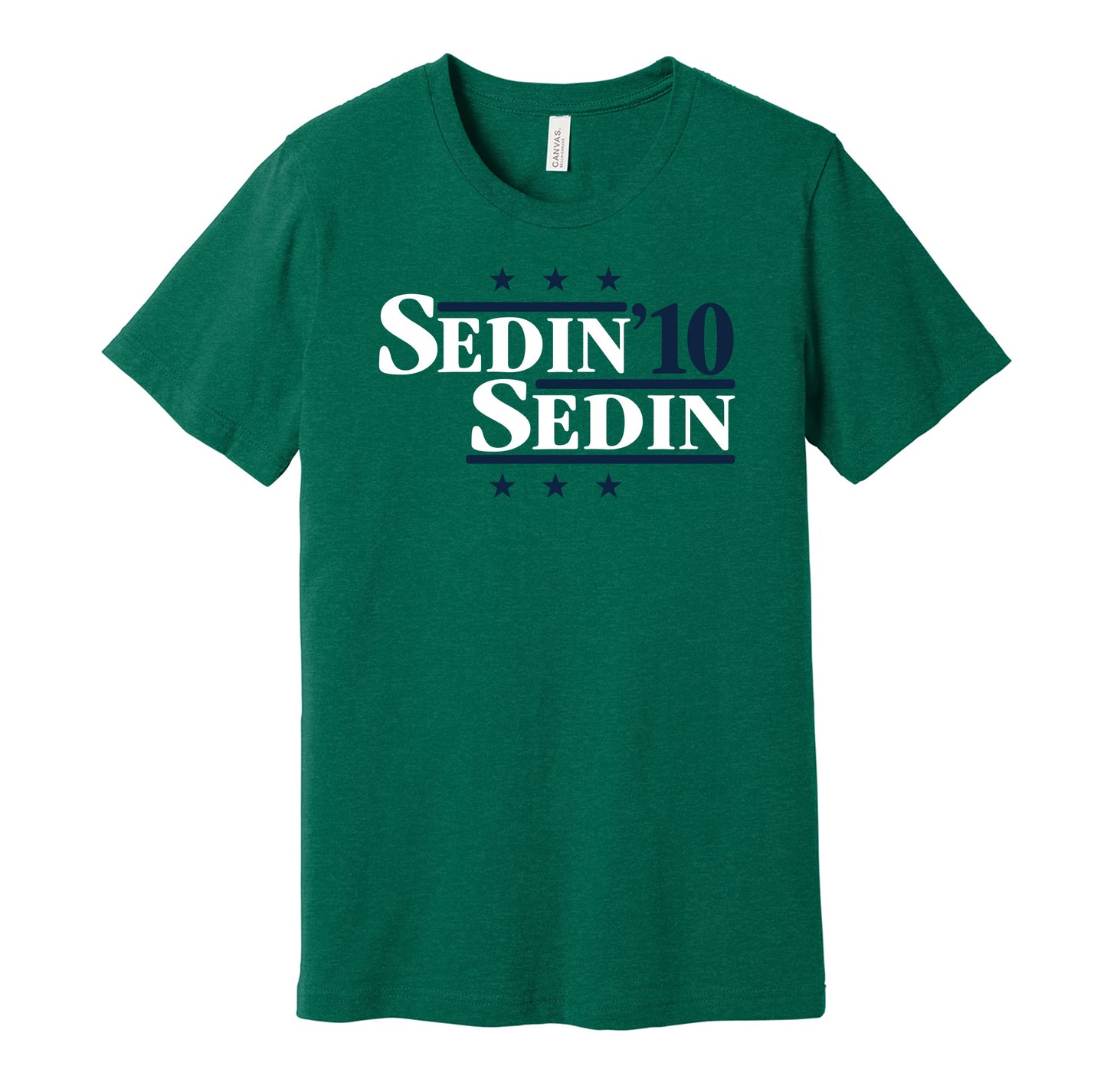 Vancouver Canucks retro political campaign parody green t-shirt featuring Henrik Sedin and Daniel Sedin '10, designed in a vintage election style by Hyper Than Hype Shirts.