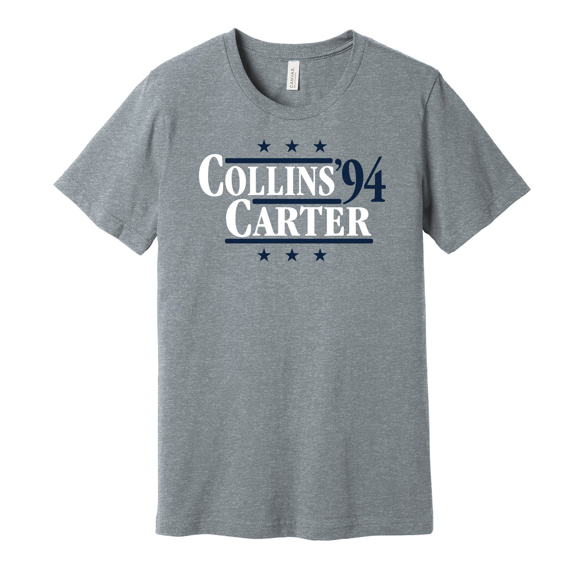 Penn State Nittany Lions retro political campaign parody grey t-shirt featuring Kerry Collins and Ki-Jana Carter '94, designed in a vintage election style by Hyper Than Hype Shirts.